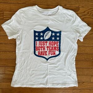 White Graphic T-Shirt with Football Design - I Just Hope Both Teams Have Fun